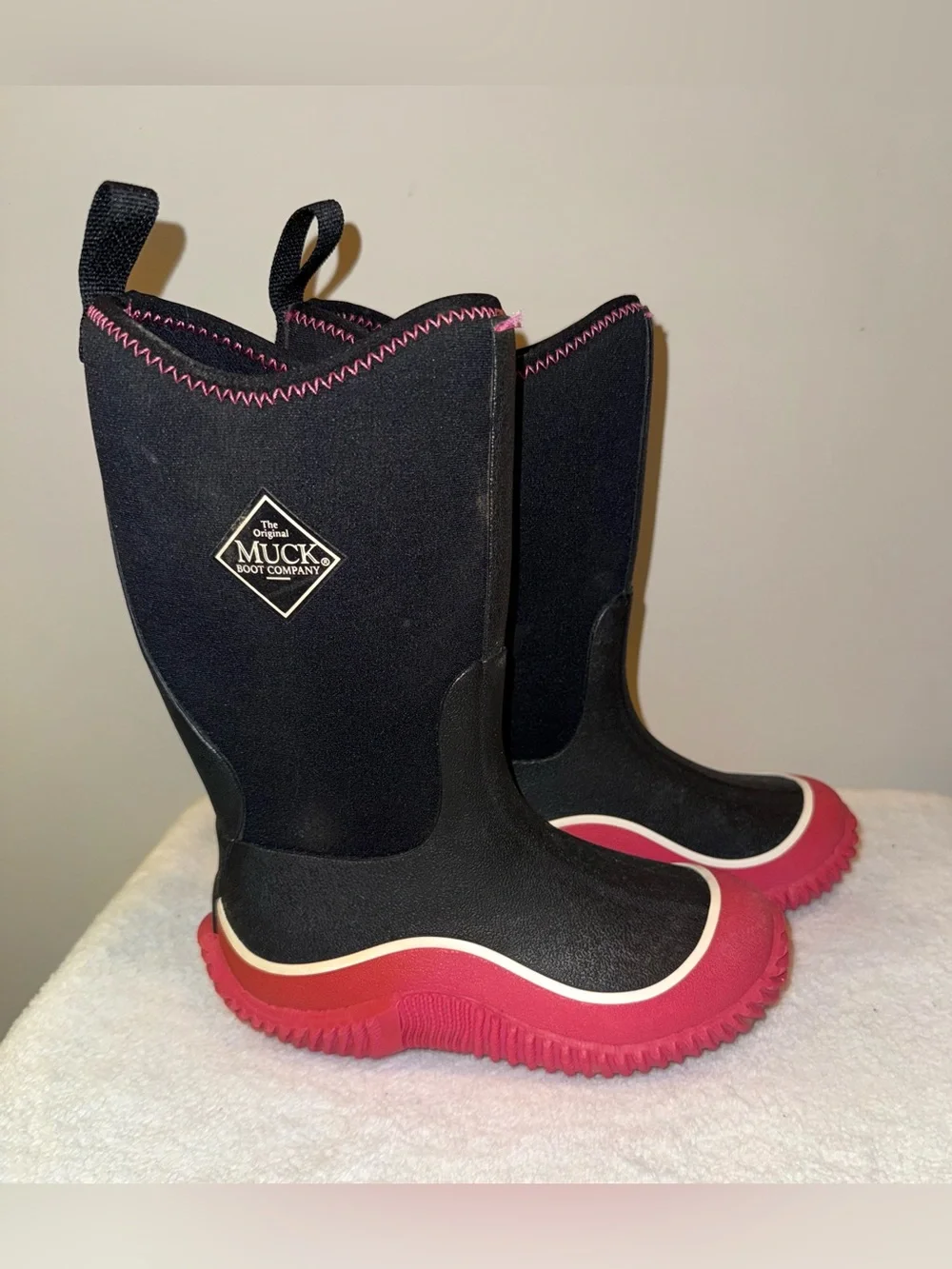 Muck Boot Company Kids Waterproof Neoprene Rain Boots Black Pink Youth Size 12